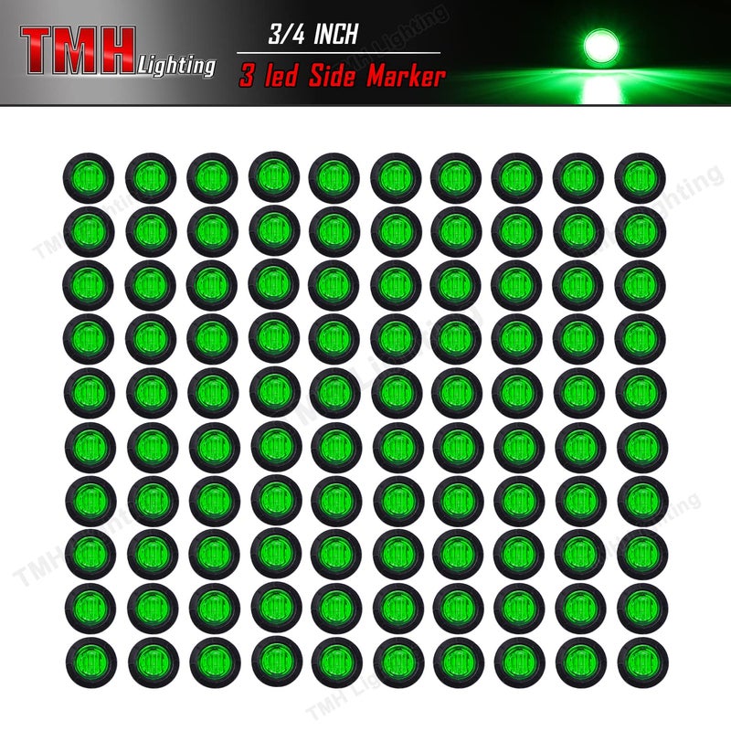 TMH 100 Pcs 3/4 Inch Round 3 LED Side Marker Indicator Lights 12V DC (Green (100 PCS)) - Image 2
